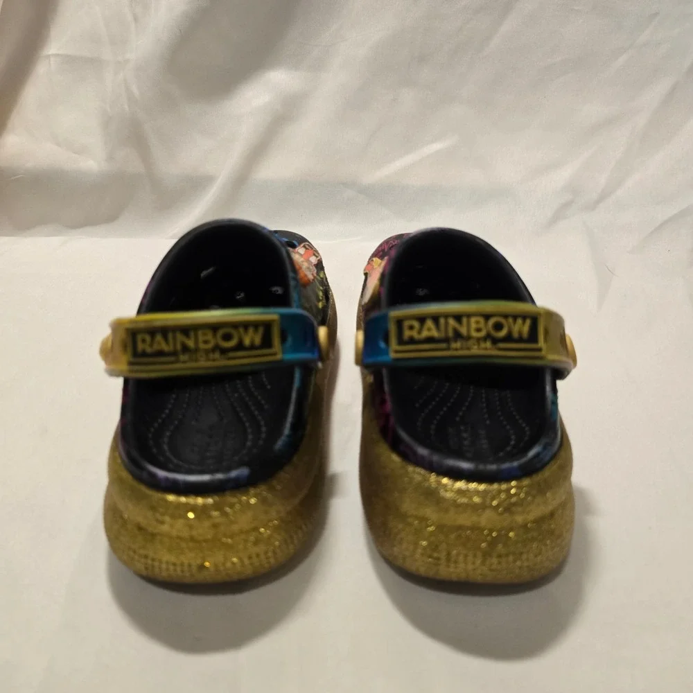 Kids‎ Rainbow High Crocs Clogs Charm Glitter Gold Strap Size C11